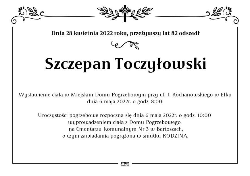 Szczepan Toczyłowski - nekrolog